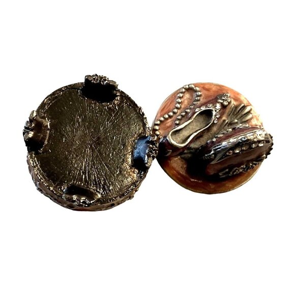 Vtg Heels with Purse Mini Trinket Box Rhinestones Pink-ish Rose Accents Footed - Picture 7 of 7